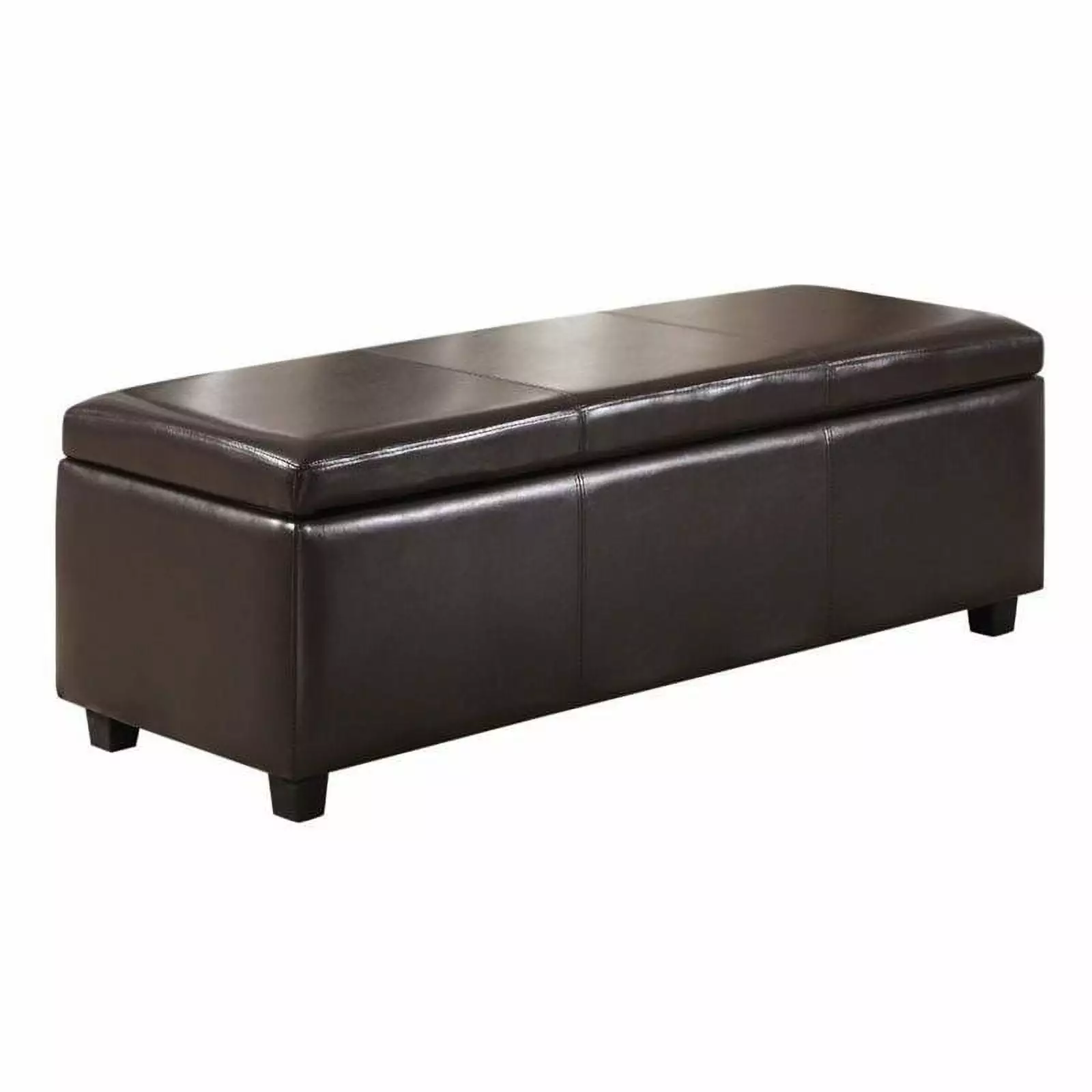 Pemberly Row Brown Faux Leather Storage Bench Entryway or Bedroom Ottomans