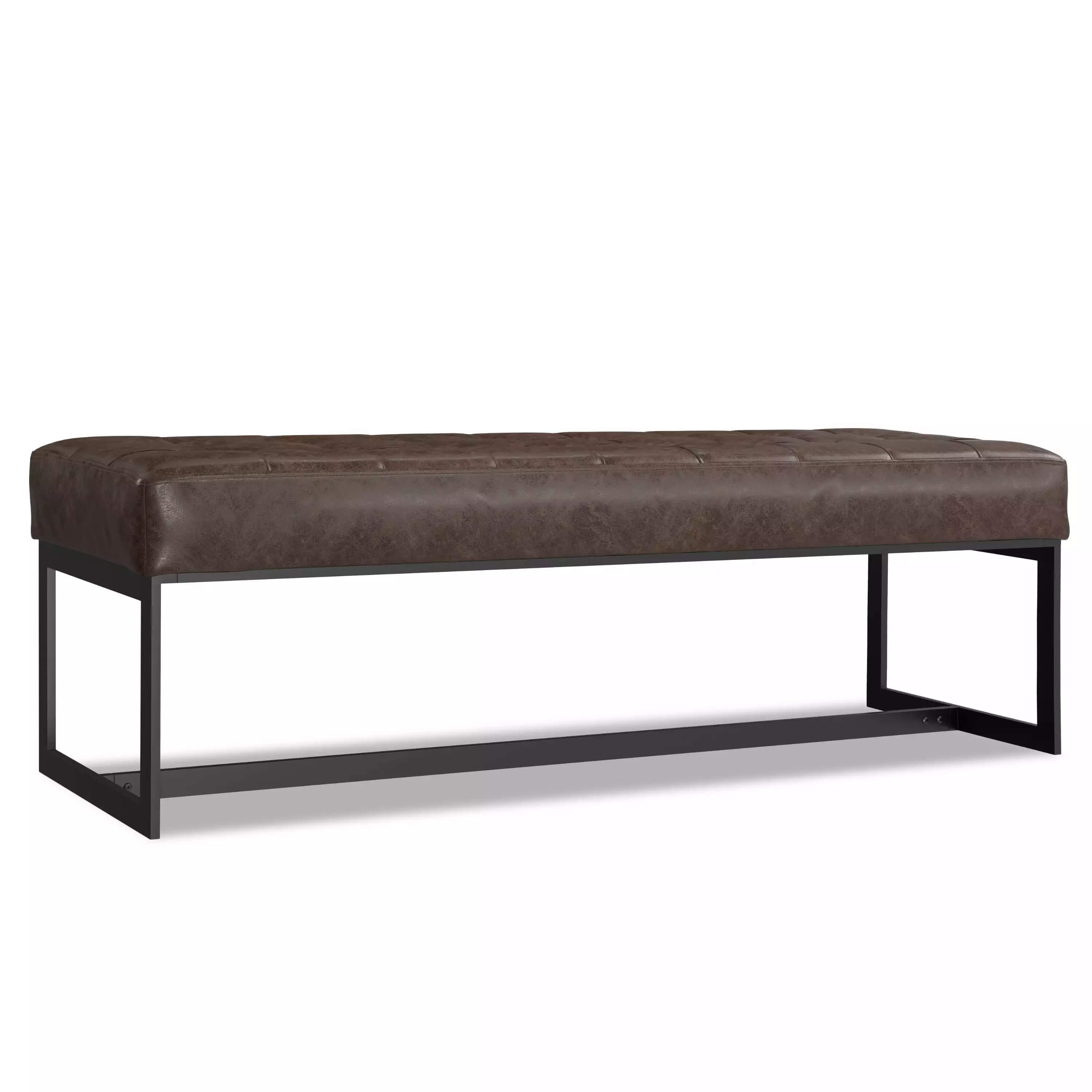Simpli Home Penelope 56 Inch Wide Modern Leather Ottoman Bench Brown Genuine Leather - Contemporary Footrest Ottomans