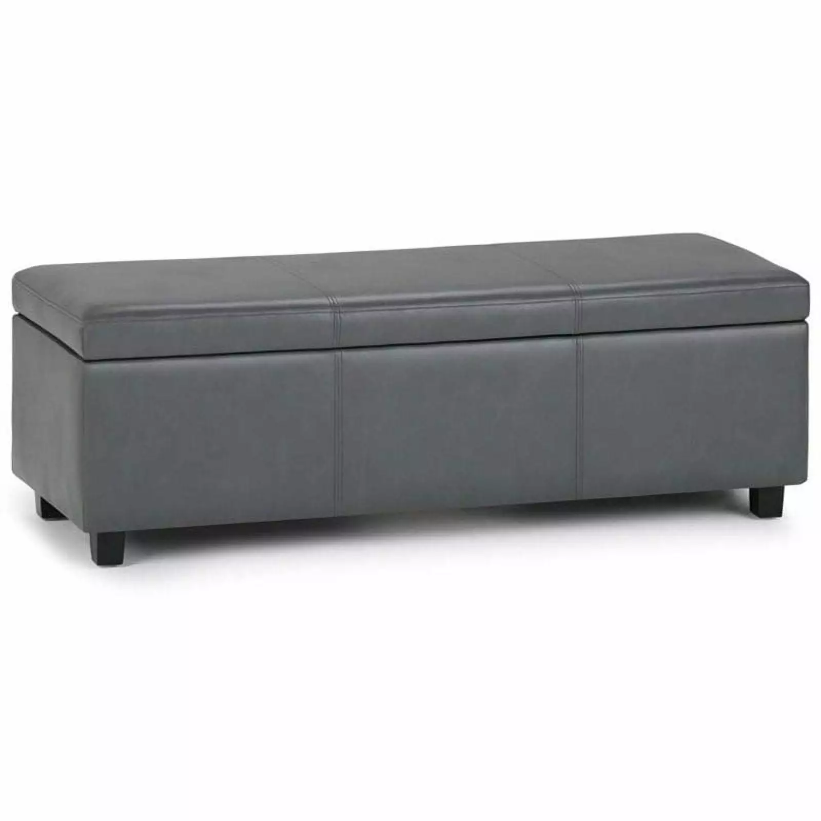 Trent Home 48 Inch Rectangle Stone Gray Faux Leather Storage Ottoman Bench Ottomans