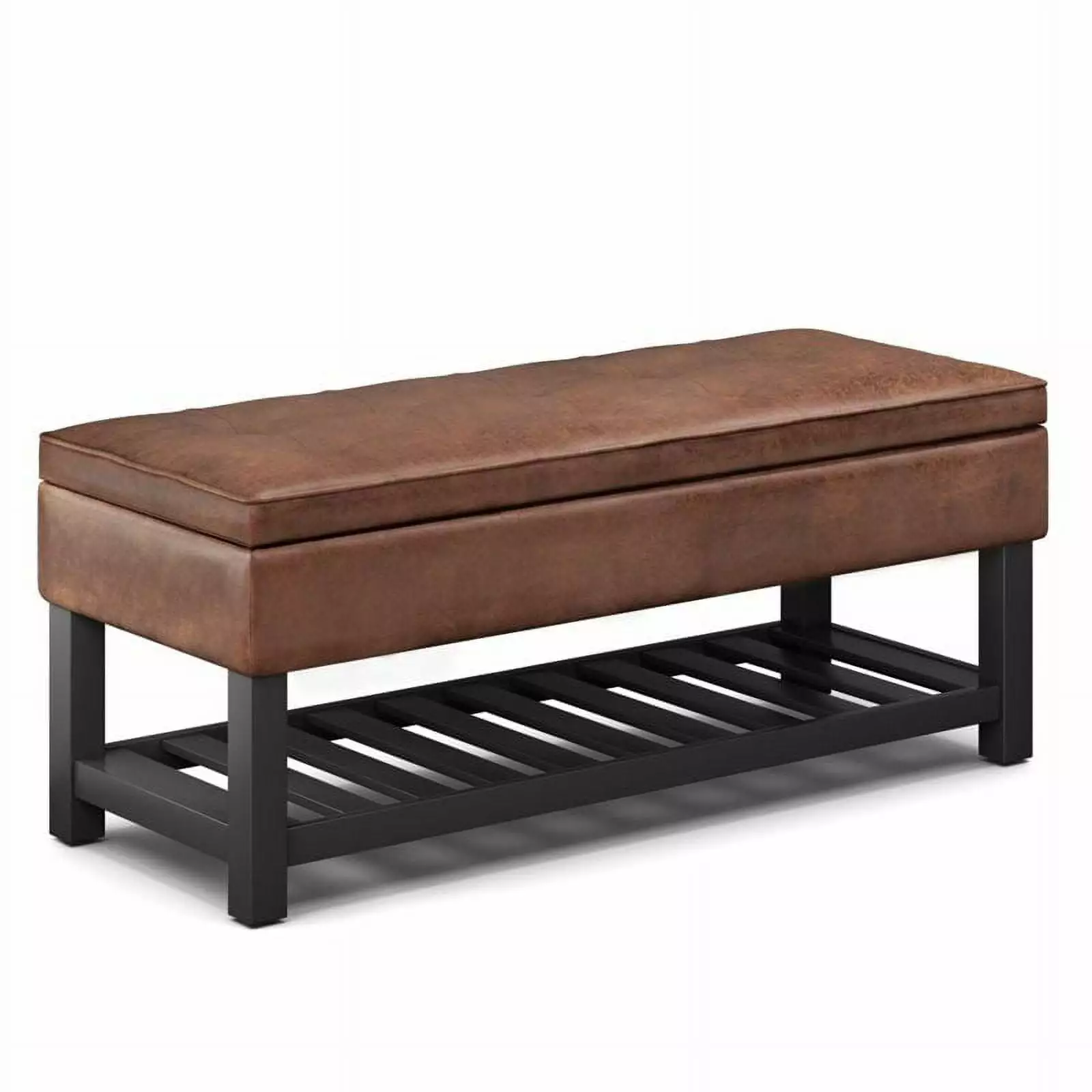 Trent Home 44 Transitional Rectangle Ottoman Bench Saddle Brown Faux Leather Ottomans