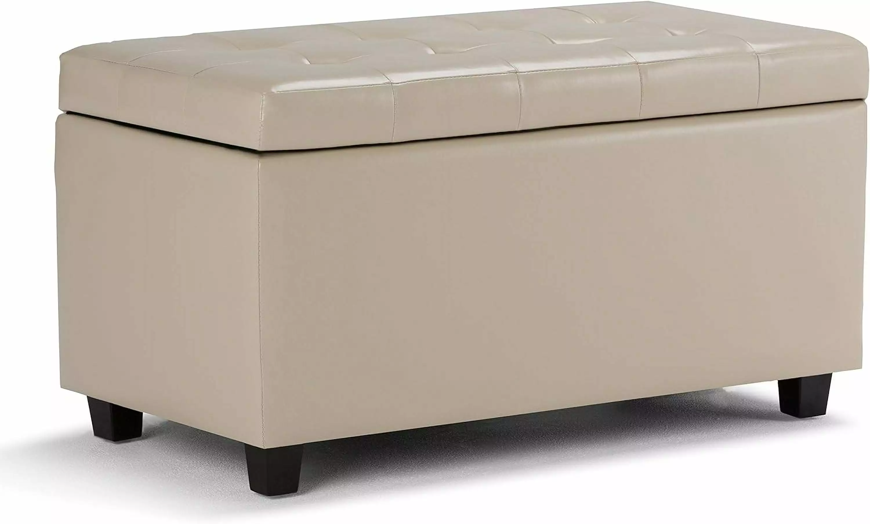 YUNWEN Cosmopolitan 34 Inch Satin Cream Vegan Faux Leather Storage Ottoman Ottomans
