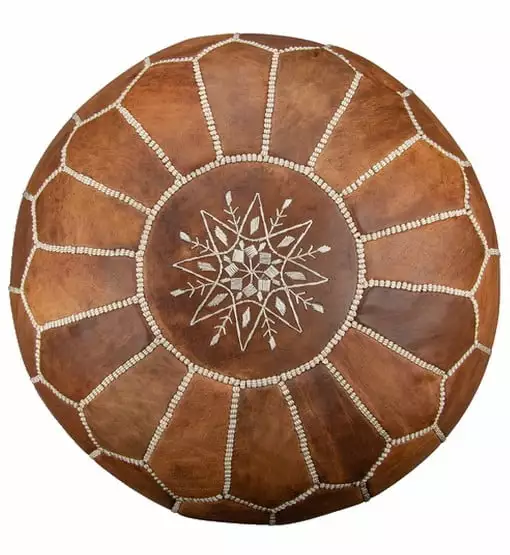 Pre-filled Genuine Leather Moroccan Ottoman Handmade Stuffed Pouf Footstool Tan Brown Fezcrafts