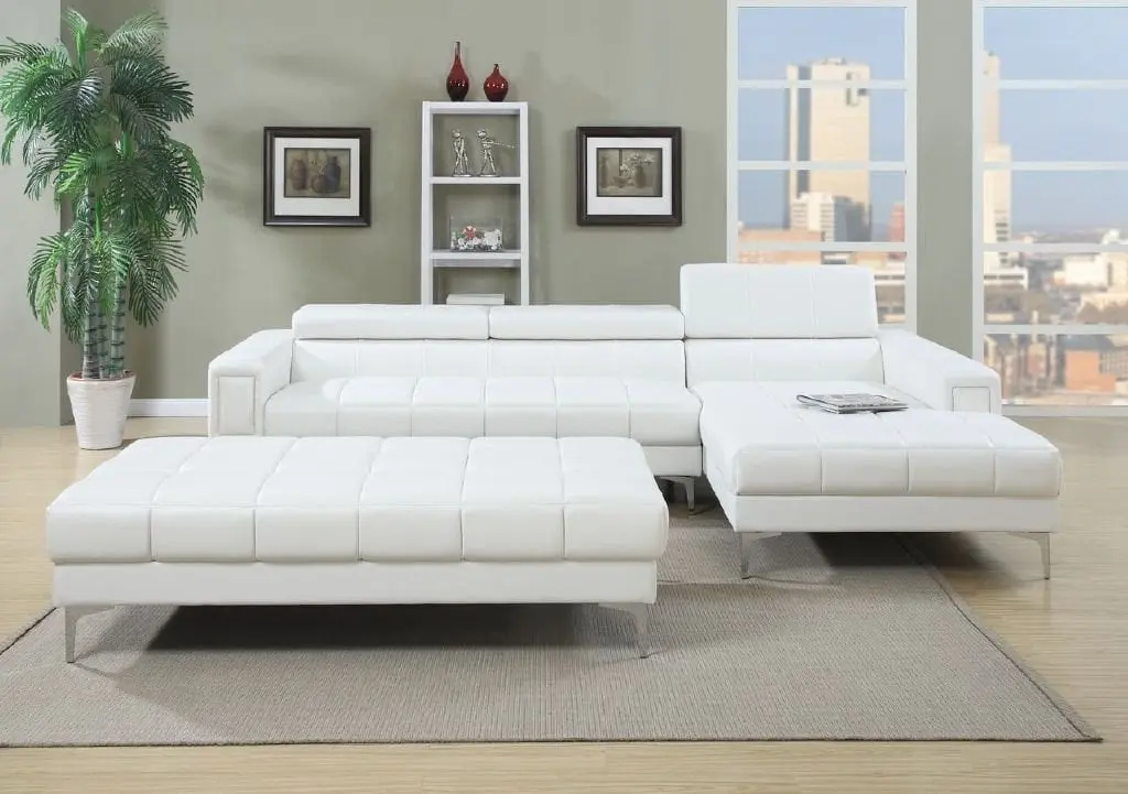3-Piece Modern White Bonded Leather Sectional Sofa Oversize Ottoman Amazing Choice