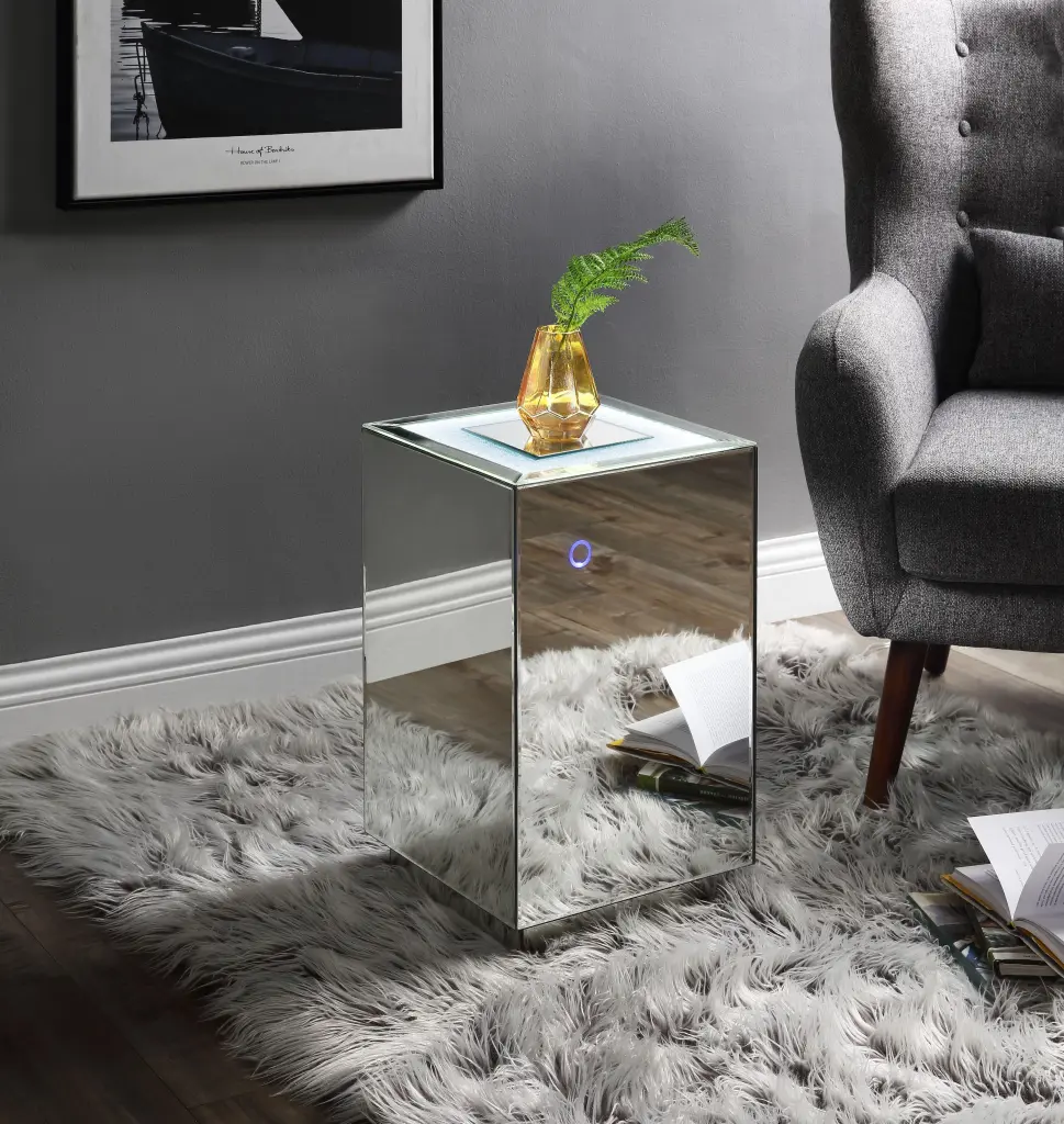 Nyoka Mirrored & Faux Gems Accent Table LED - Glamorous Lighted Table