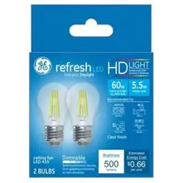 LED Ceiling Fan Light Bulbs A15 Daylight 500 Lumens 5.5-Watts 2-Pack GE