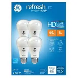 HD LED Light Bulbs Daylight 6-Watts 450 Lumens 4-Pk Bright Lighting GE