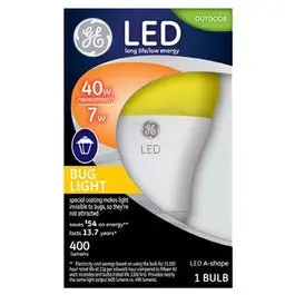 LED Yellow Bug Light Bulb 400 Lumens 7-Watts Energy Efficient Insect Repellent GE
