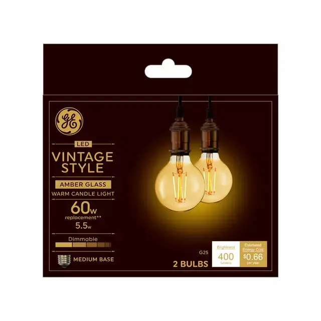 GE Vintage LED 60 Watt Replacement Candlelight G25 Deco Globe Bulbs GE Lighting