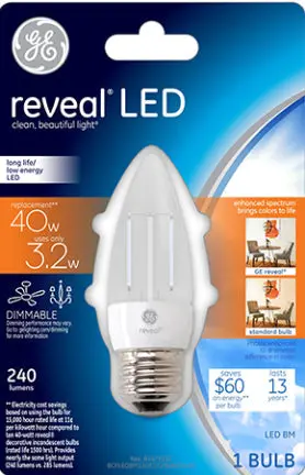 4W Medium HD LED Reveal Bulb 40W Equivalent 2 Pack General Electric