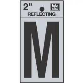 Address Letter M Reflective Black/Silver Vinyl Adhesive 2-Inch Mailboxes and Signs Hy-Ko