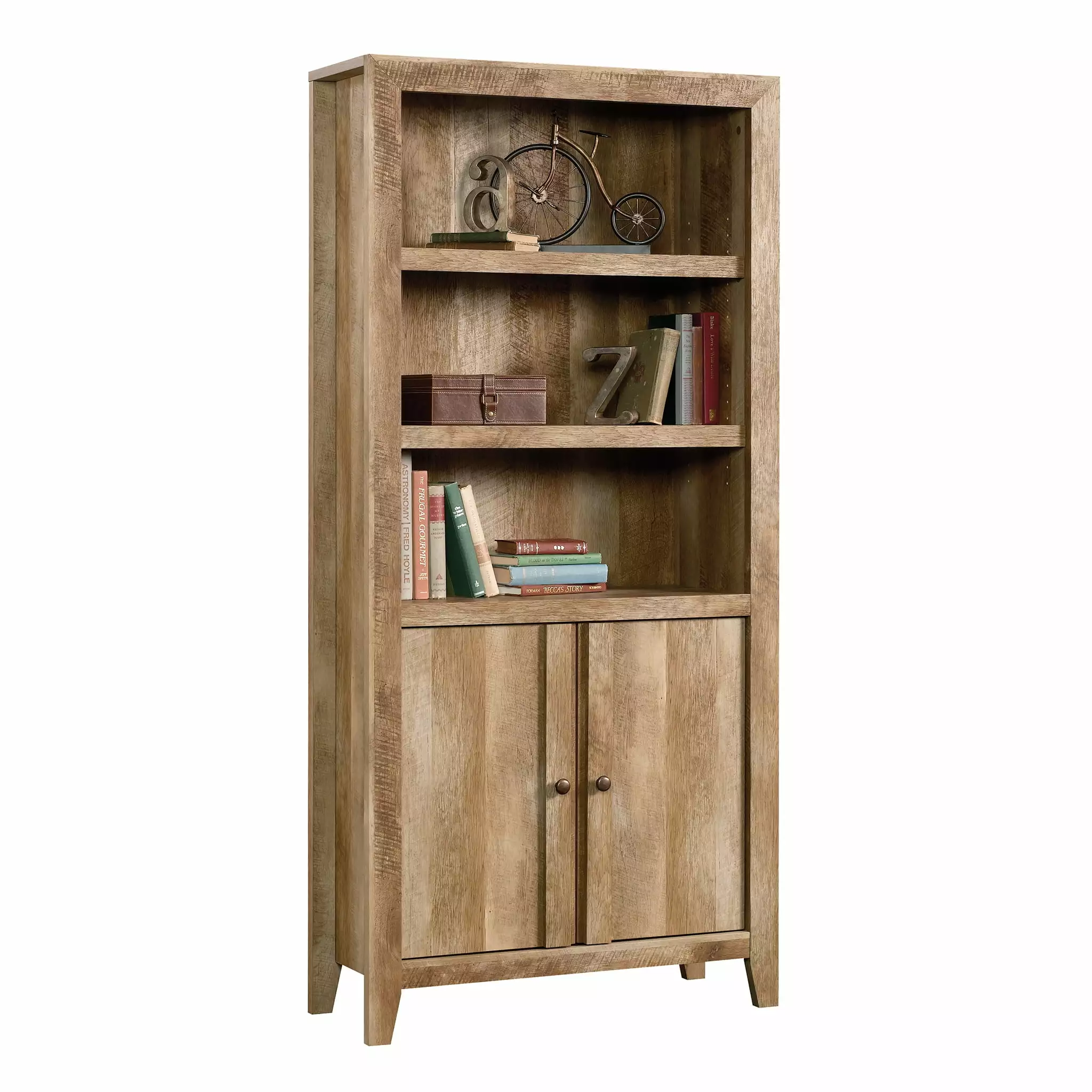 Sauder Dakota Pass Library Bookcase Doors Craftsman Oak Finish