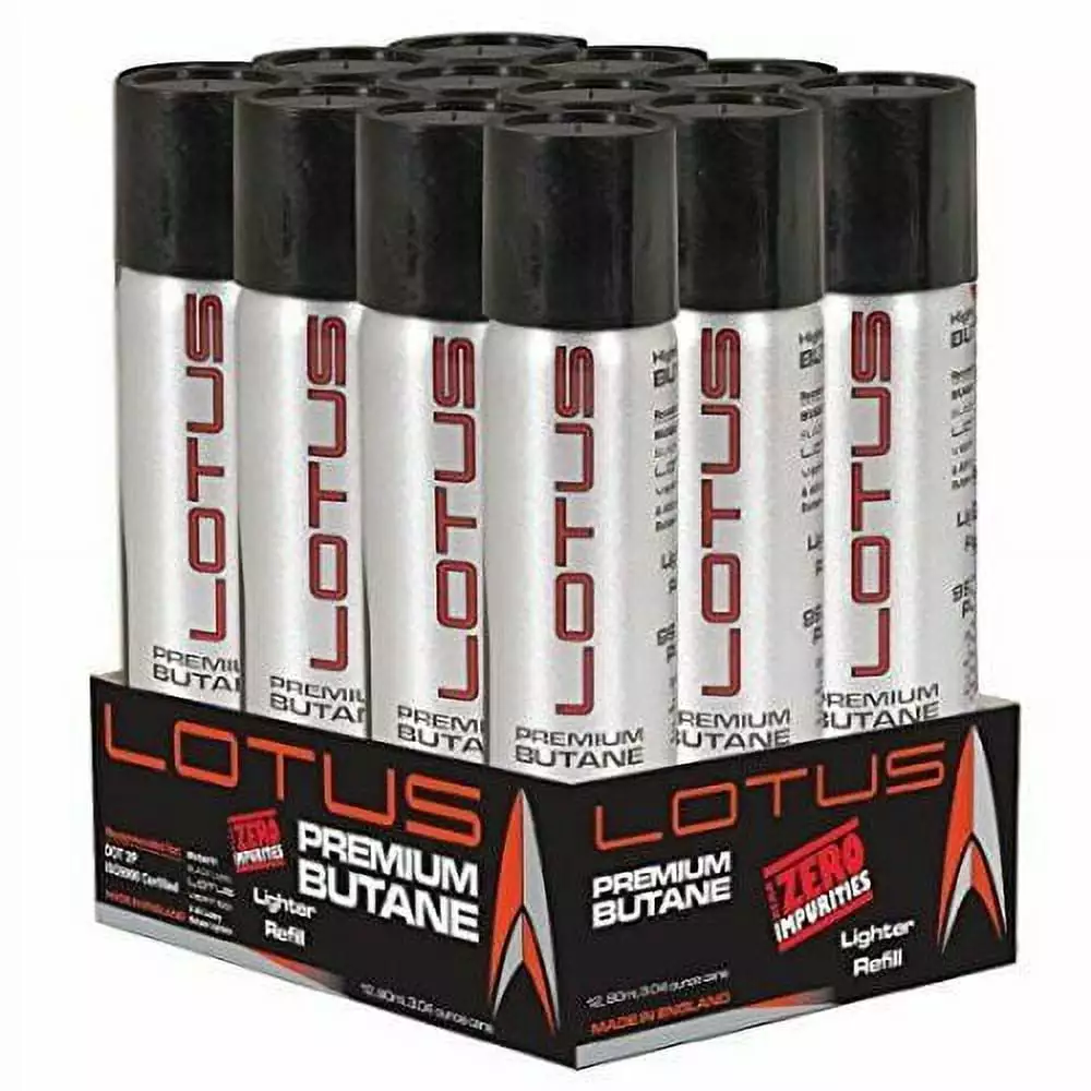 12 Can Lotus Luxury Lighter Butane Refill Fuel 3.04 oz 90ml Canister