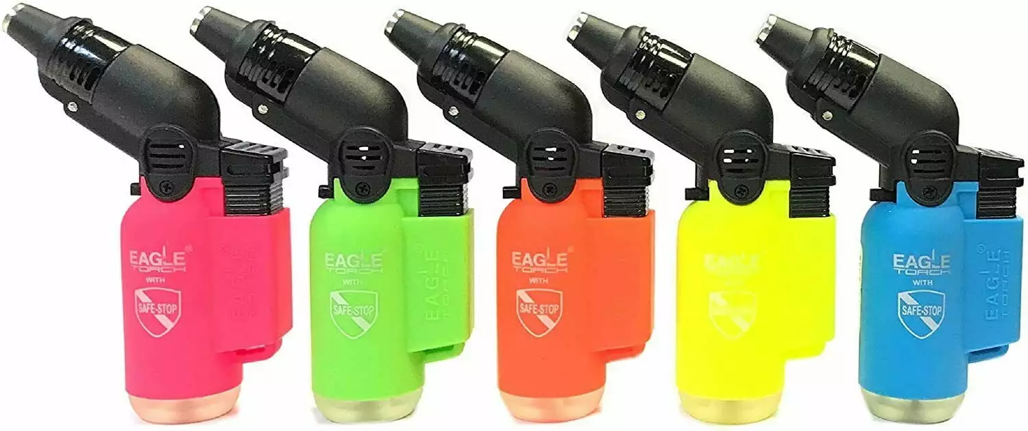 Eagle Torch Neon Color 45 Degree Butane Refillable Lighter Pack 5