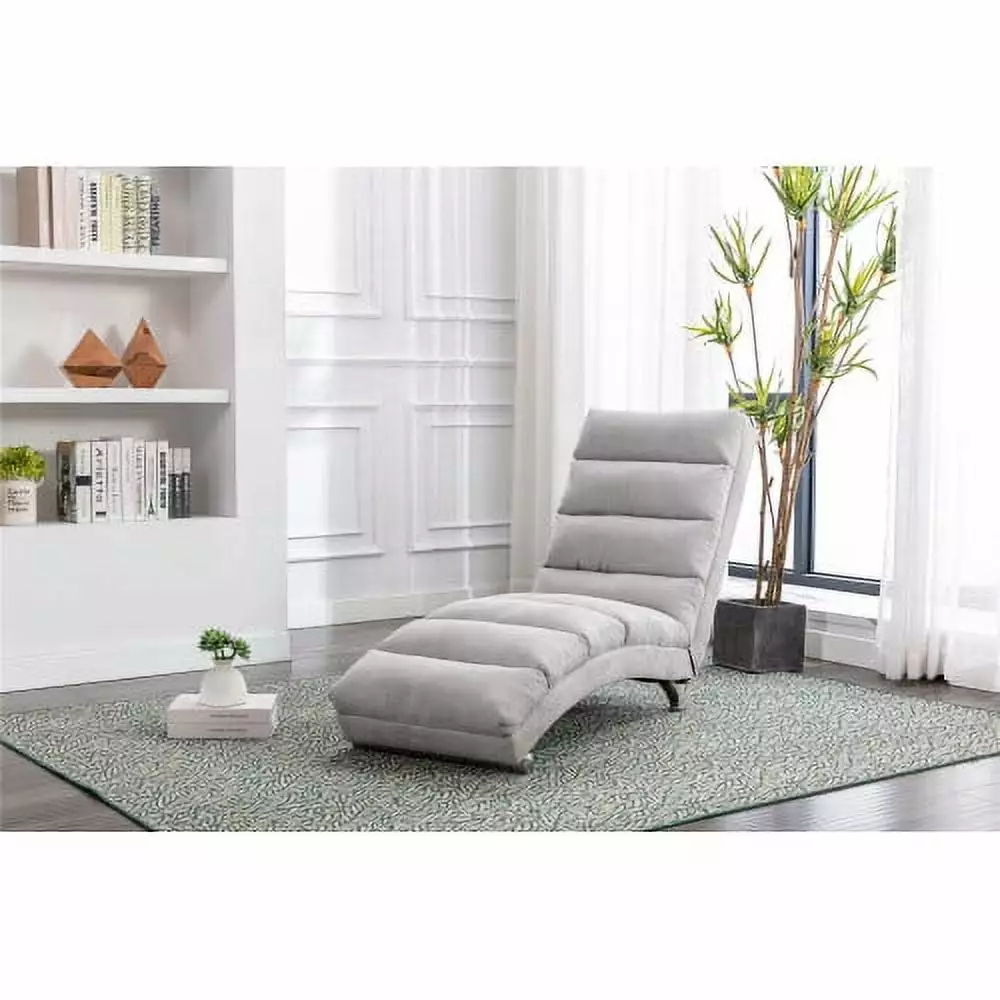 COOLMORE Linen Chaise Lounge Indoor Chair - Modern Long Lounger Office or Living Room Light Gray Chaise JINS & VICO