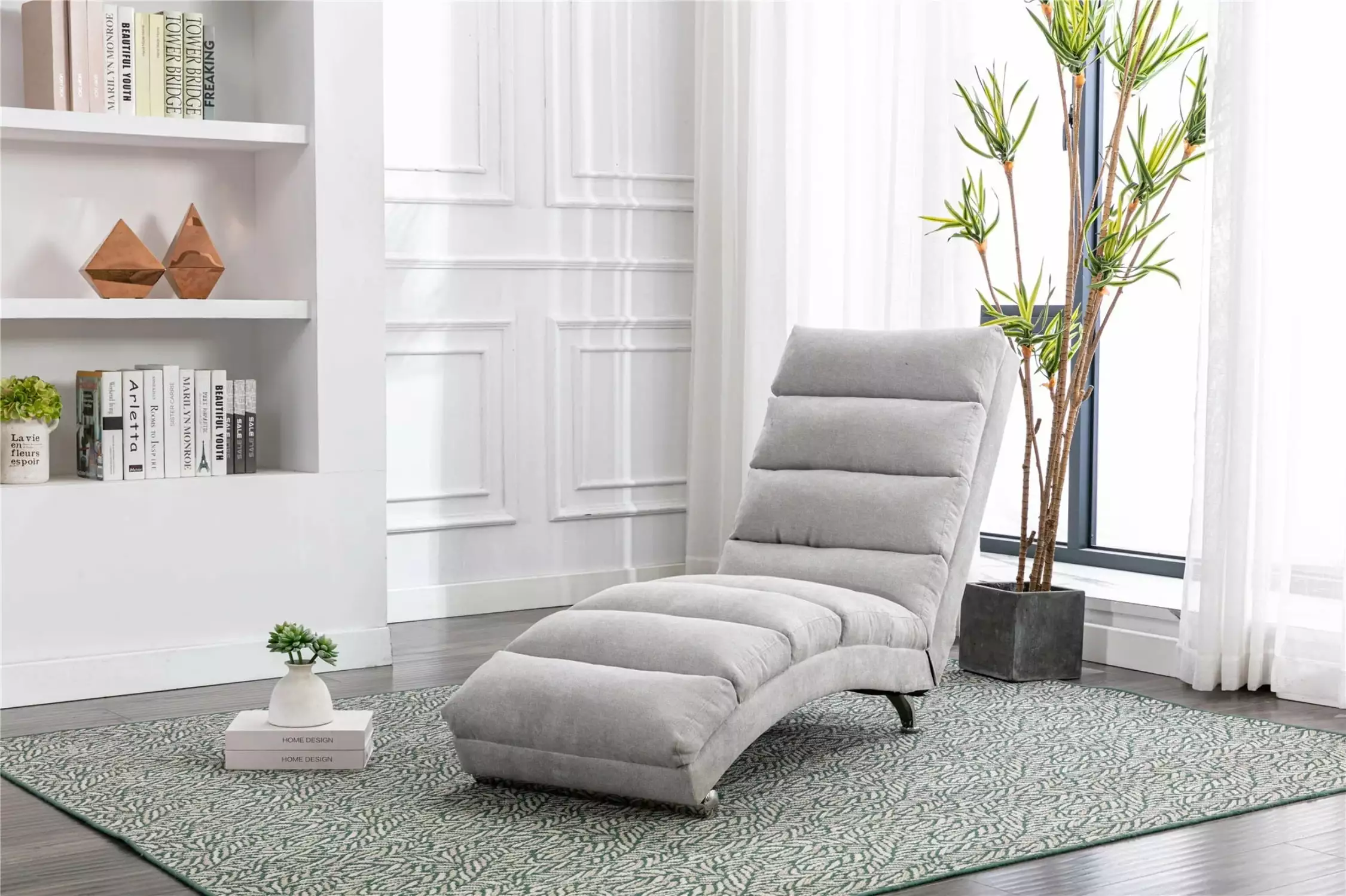 Linen Chaise Lounge Indoor Chair Modern Long Lounger Office or Living Room Chaise unknown