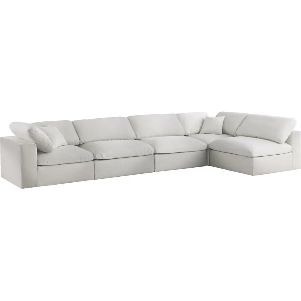 Meridian Furniture Serene Cream Linen Fabric Deluxe Modular Sectional Sofa