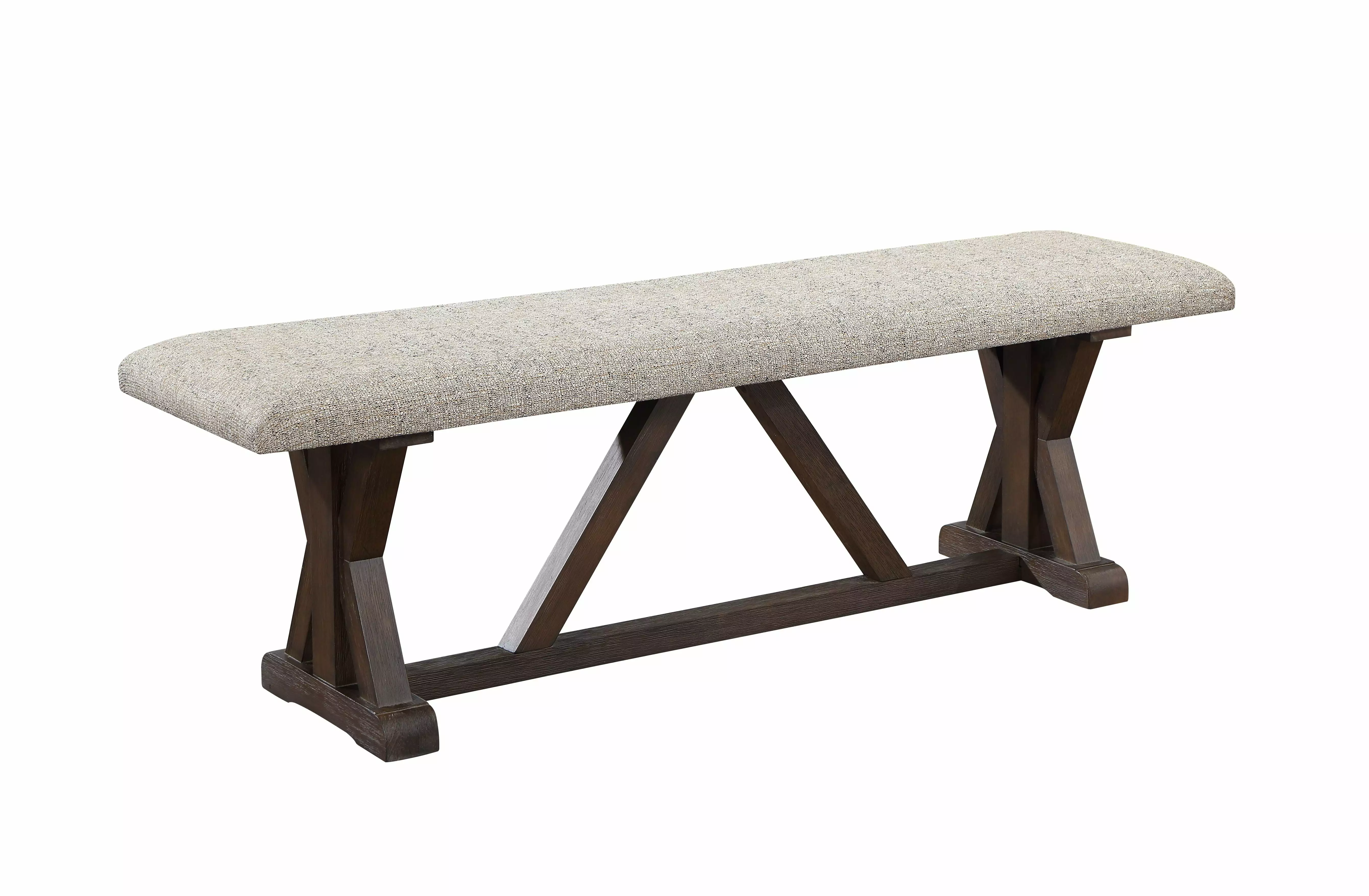 ACME Pascaline Bench Gray Fabric Rustic Brown Oak Finish DN00704 Living Room Seating Benches Ghislaine