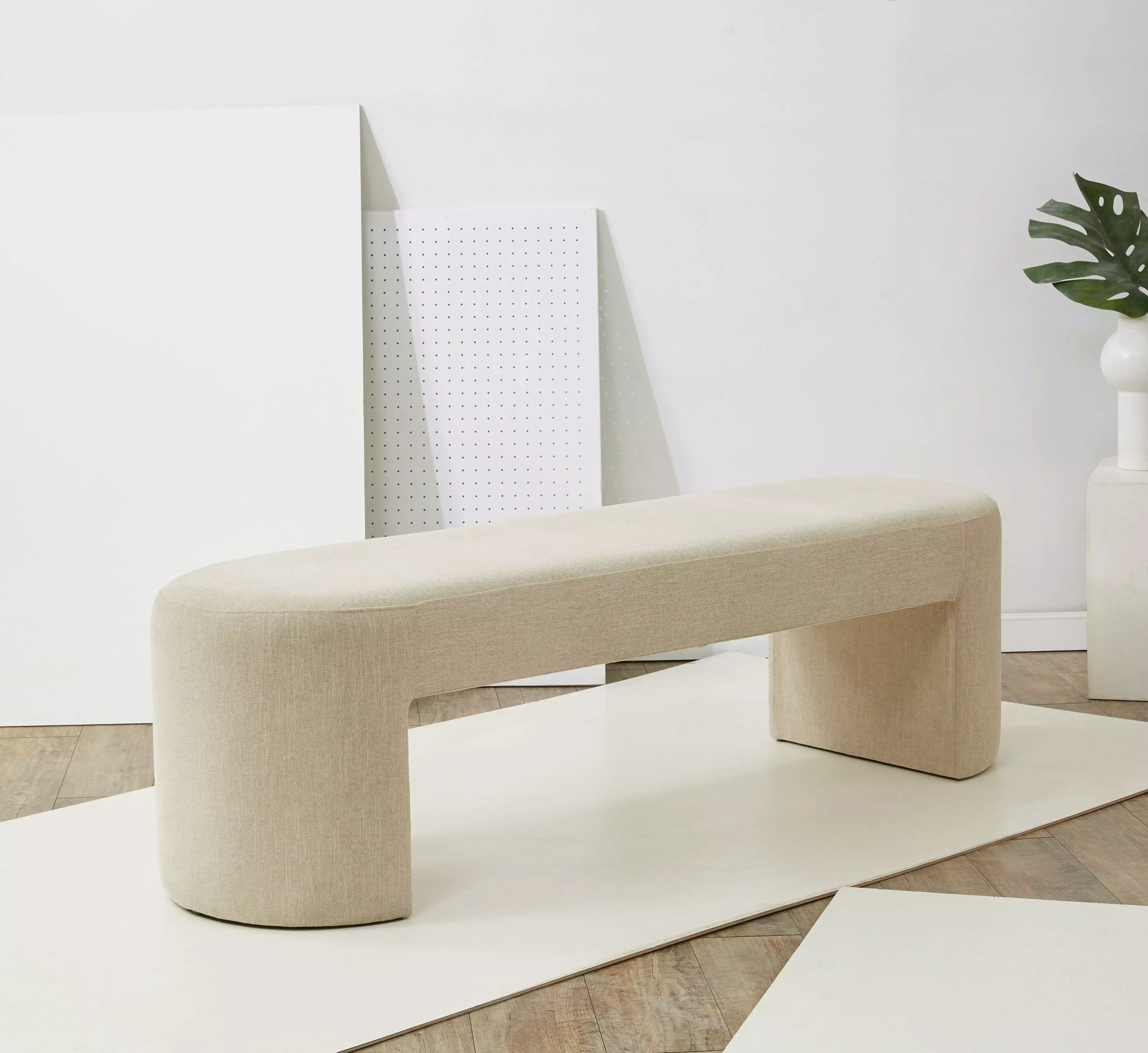 SAFAVIEH Couture Dallyce Solid Linen Modern Bench Beige - Contemporary Living Room Seating Benches