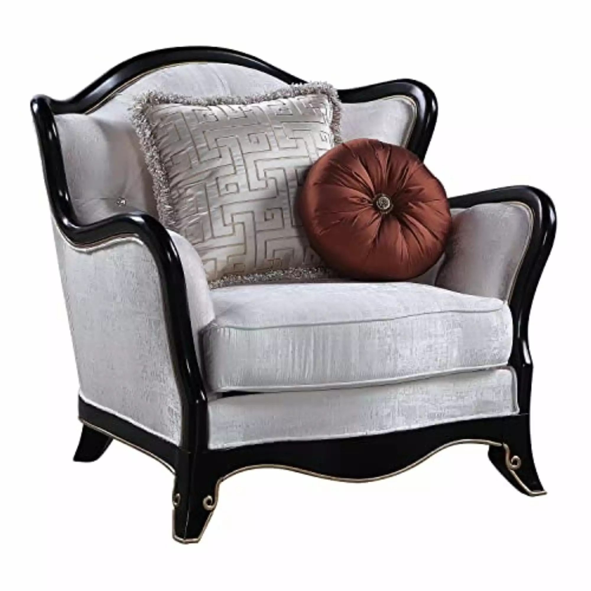LV00253 Beige Fabric Chair 2 Pillows Nurmive Acme Furniture