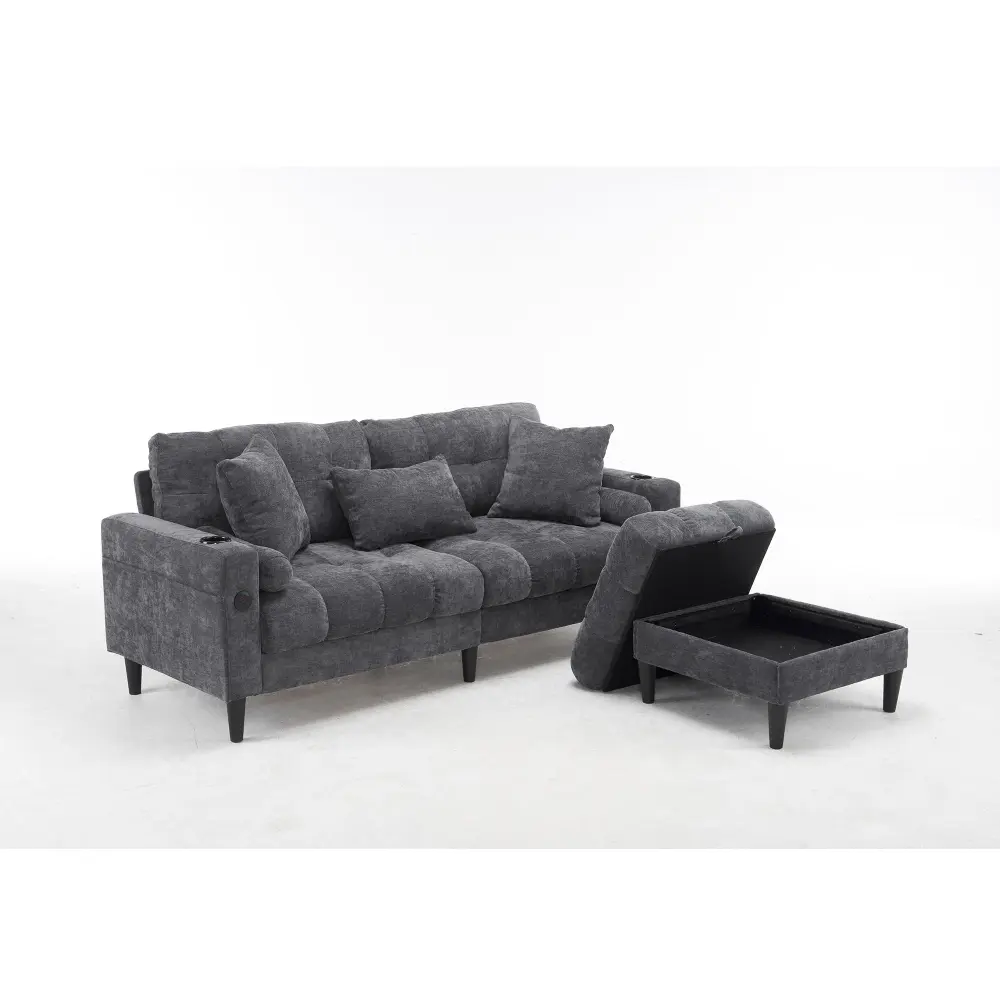 3 Seat L-Shaped Sofa Interchangeable And Storage Ottoman, Side Storage, And USB / C - Type Charging Ports Sofa Living Room