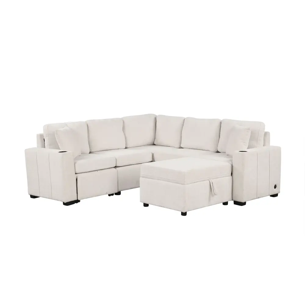 Media Console Sectional Sofa Adaptable Pull-Out Sofa Bed Movable Storage Ottoman Living Room
