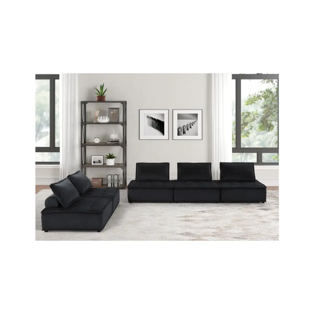 Homestock Contemporary Chic Black Velvet 5 Pc Sofa and Loveseat Set