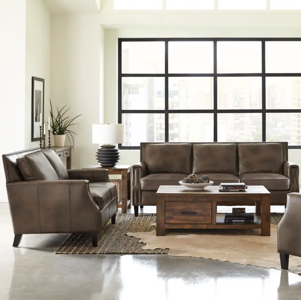 Leaton 2-piece Recessed Arms Living Room Set Brown Sugar Sectional Sofa