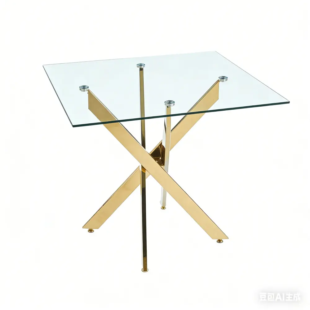Accent Swivel Dining Table Cross Metallic Leg And Tempered Glass, Modern Space Saving Kitchen Table Living Room Legs, Squa...