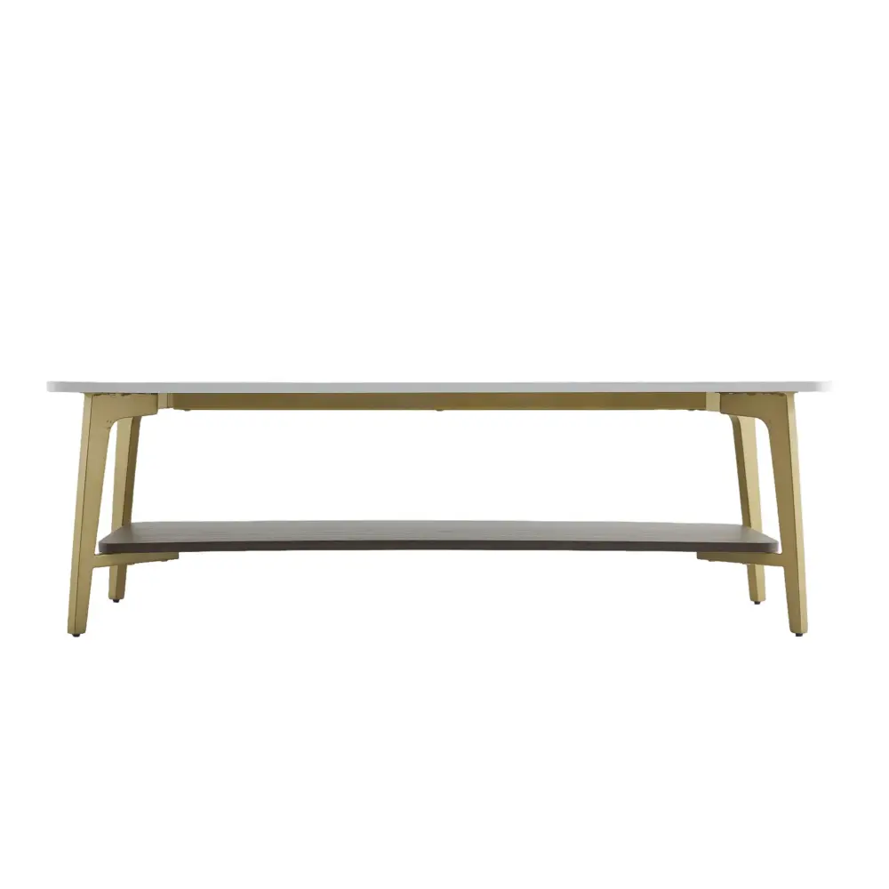 Coffee Table Rectangular Center Table Living Room Open Space Side Table Metal Frame - Golden / Pearl