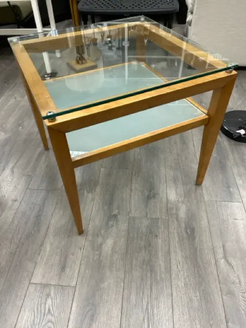 GLASS WOOD 2 TIER END TABLE