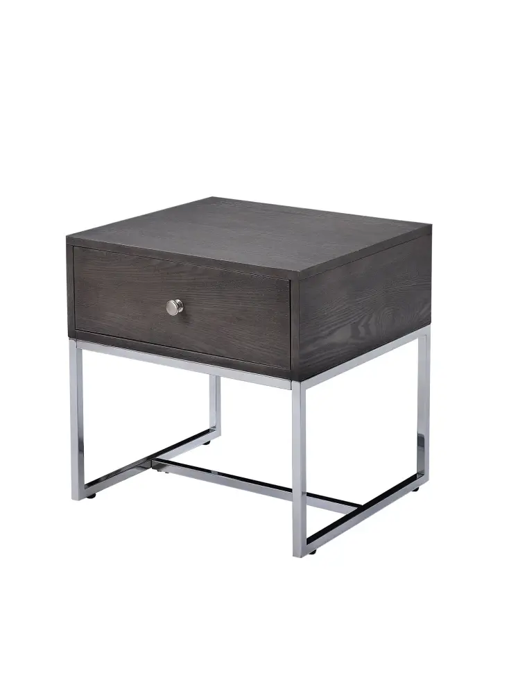 Iban - End Table - Gray Oak / Shiny metal