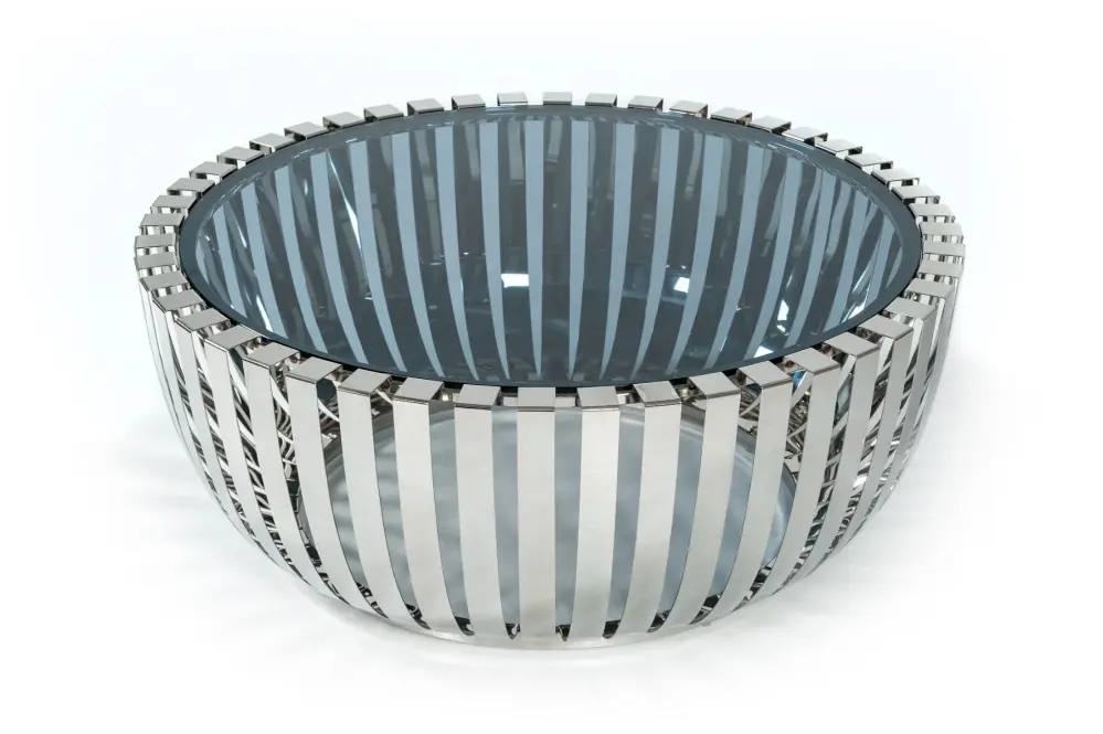 Modrest Cage Sleek Stainless Steel Round Coffee Table w/ Glass Top