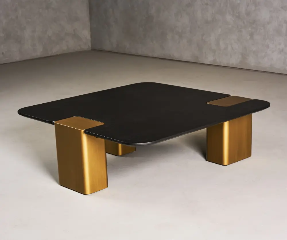 Modrest Harold - Modern Black Oak+ Brushed Gold Oak Square Slim Coffee Table