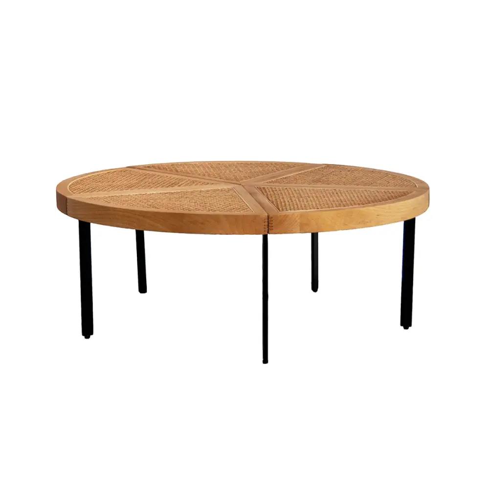 Round Coffee table Wicker - Savis - Oak/Natural Rattan - 100x100x37cm