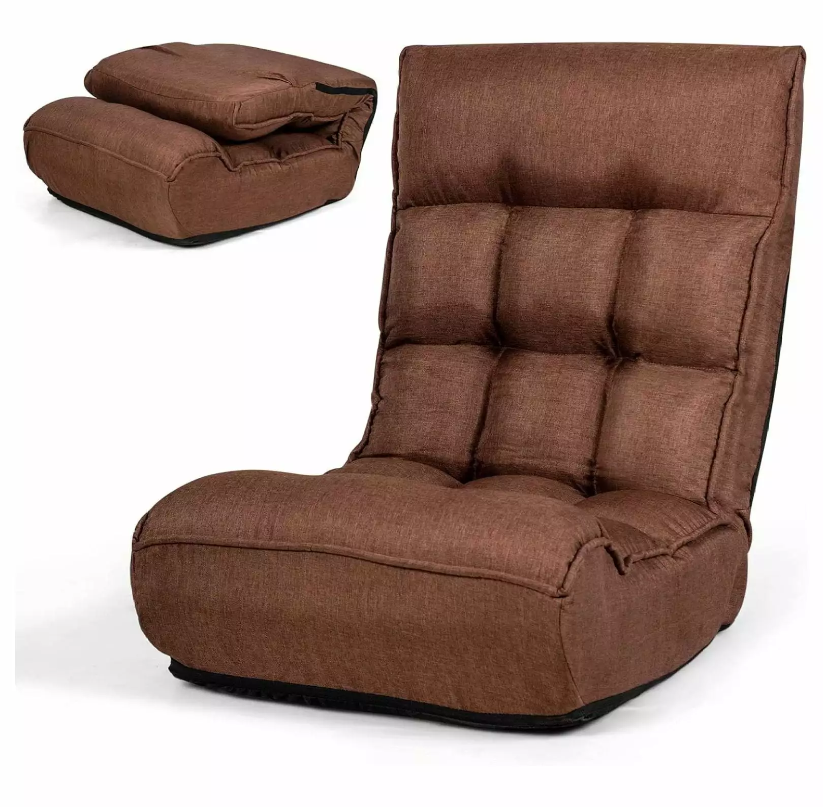 cMinc Folding Floor Lounge Chair 5-Position Headrest 4-Position Backrest Adjustable Lazy Sofa Brown