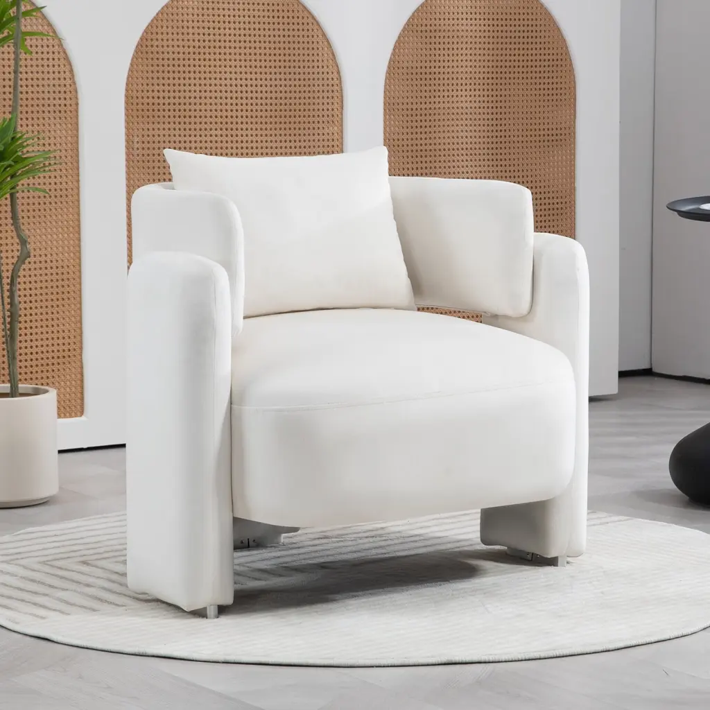 Modern Velvet Lounge Chair Single Sofa Pillows Living Room Bedroom Beige CNCJ