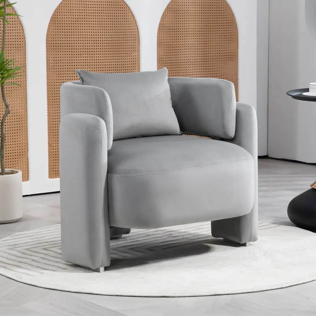 Modern Velvet Lounge Chair Single Sofa Pillows Living Room Bedroom Grey CNCJ