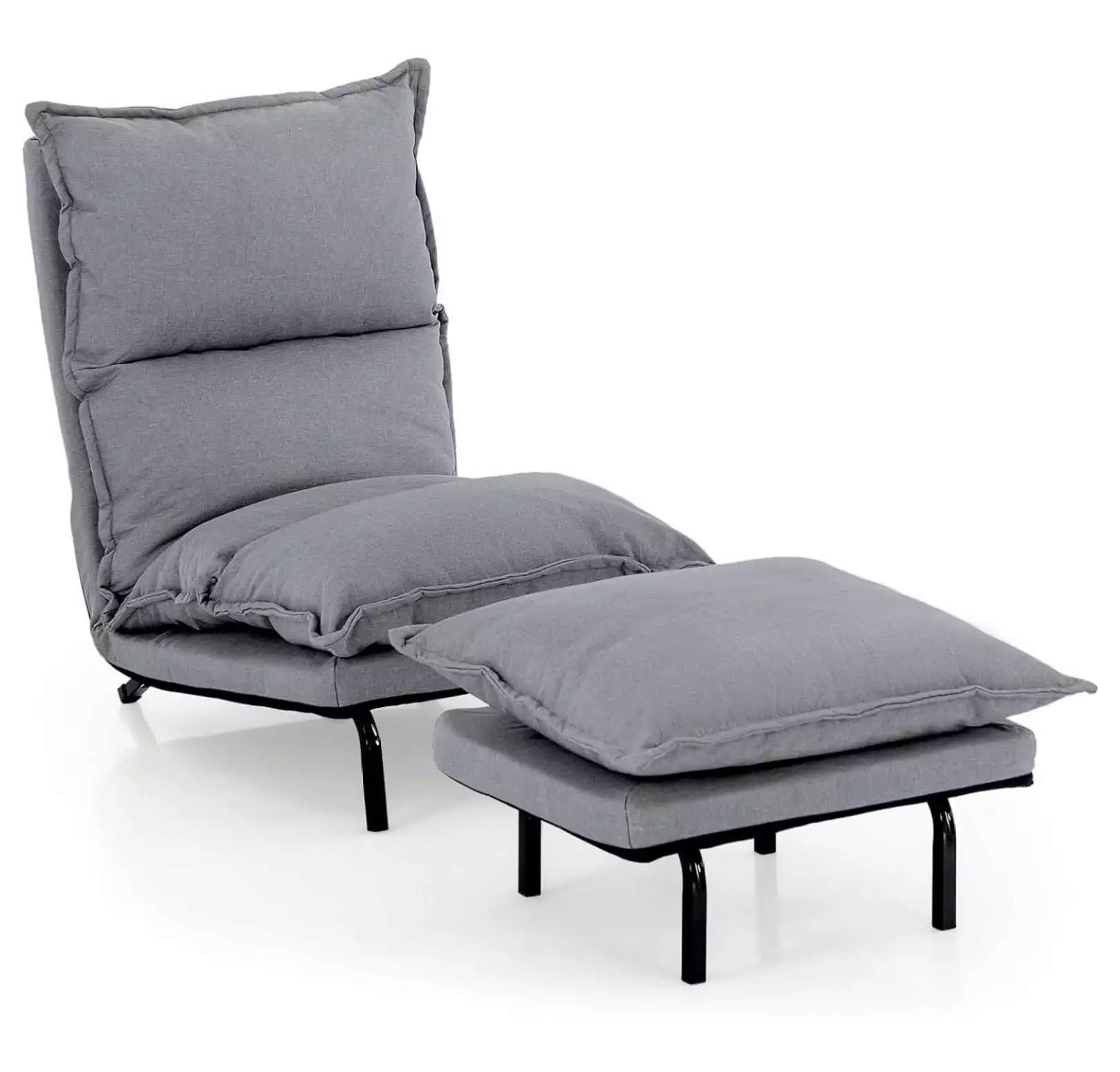 LeCeleBee Armless Lazy Chair Ottoman Modern Reclining Accent Sofa Chair Adjustable Backrest Faux Linen Fabric Chaise Loung...