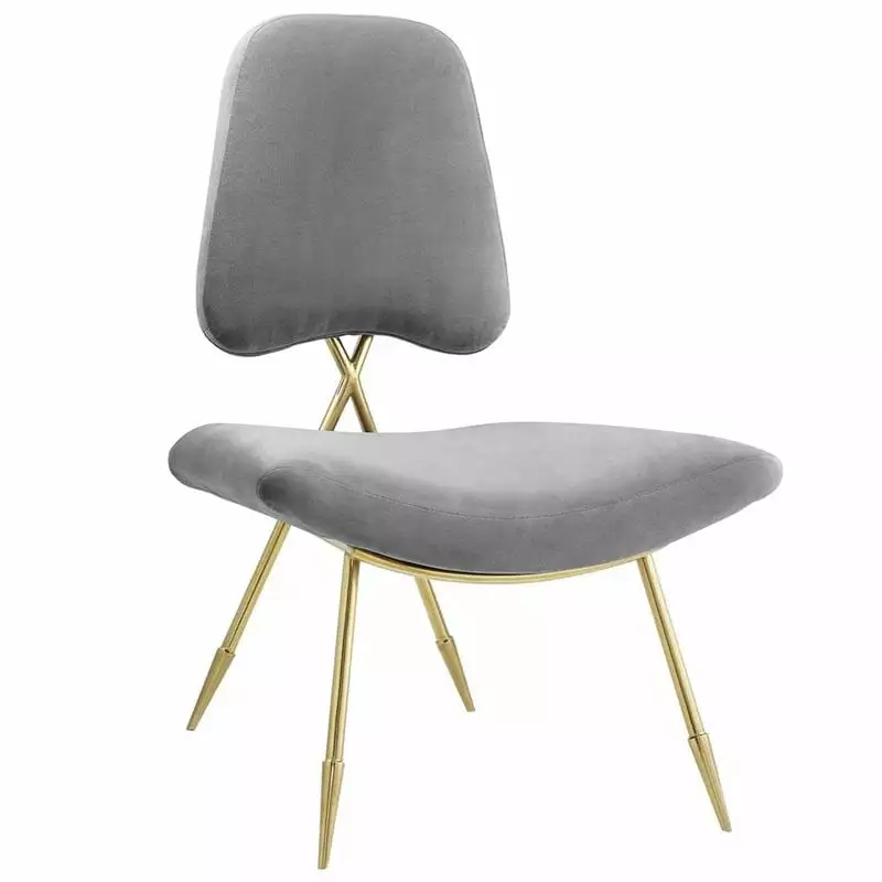 Pemberly Row Performance Velvet Lounge Chair Gray and Gold Luxury Accent Chair Living Room Chaise