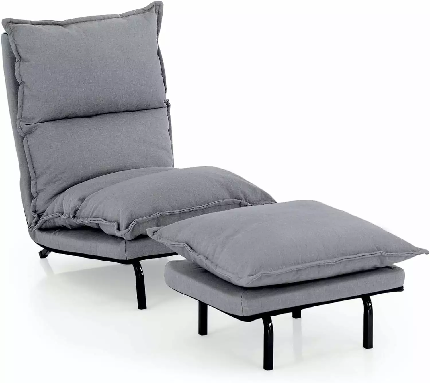 Armless Lazy Chair Ottoman Modern Reclining Accent Sofa Chair Adjustable Backrest Detachable Cushion Faux Linen Fabric Cha...