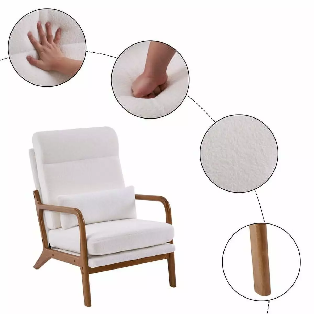 High Back Solid Wood Armrest Backrest Iron Frame Teddy Velvet Indoor Leisure Chair Off-White - Comfortable Lounge Chair YTTX