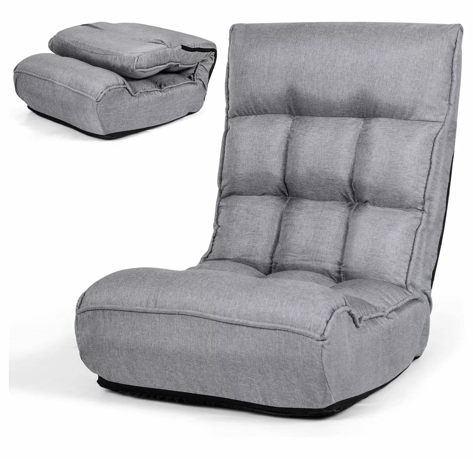 RPQZ Folding Floor Lounge Chair - 5-Position Headrest & 4-Position Backrest Grey