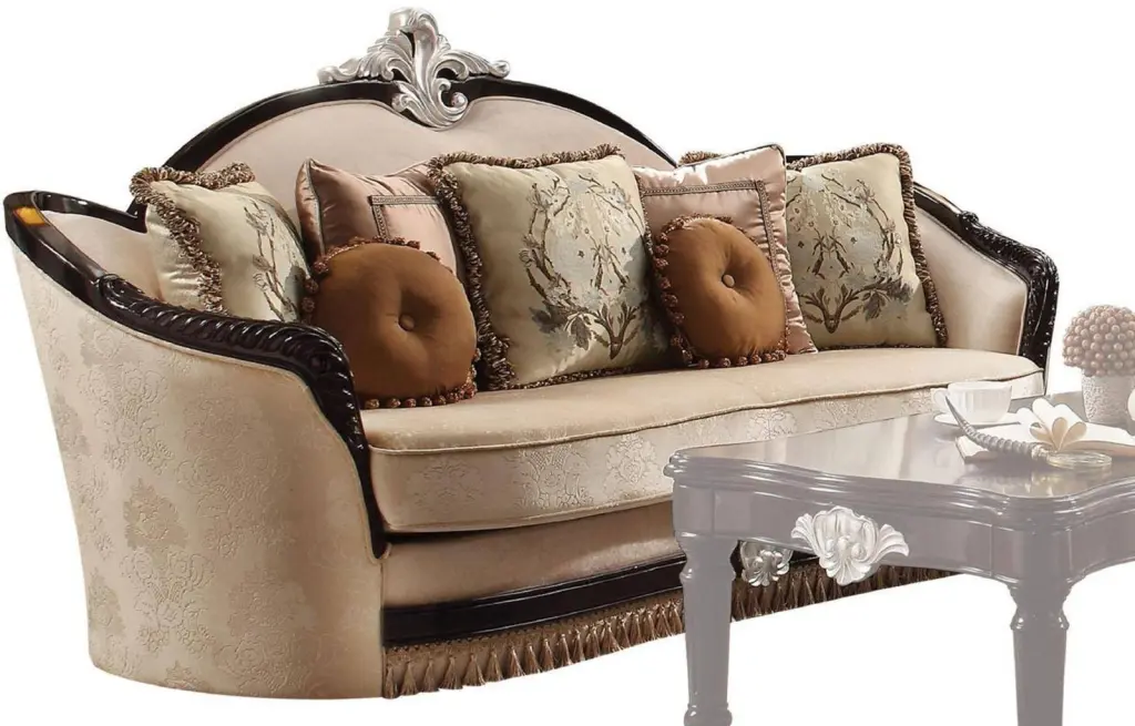 Acme Furniture Ernestine Tan Black Loveseat 6 Pillows 52111 Comfortable Sofa