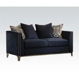 Acme Phaedra Loveseat 4 Pillows Blue Fabric - Small Sofa