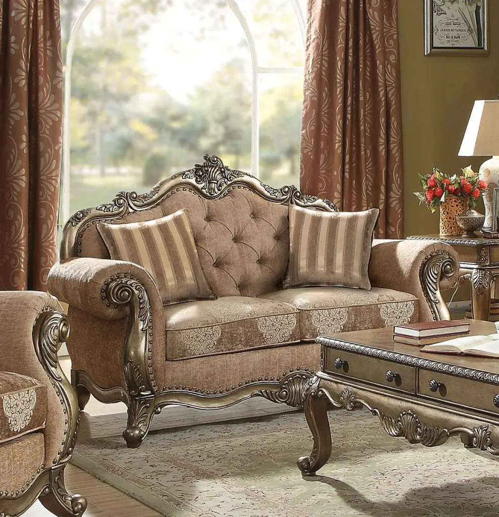 Acme Ragenardus Loveseat 2 Pillows Fabric & Vintage Oak 56031 - Rustic Living Room Sofa