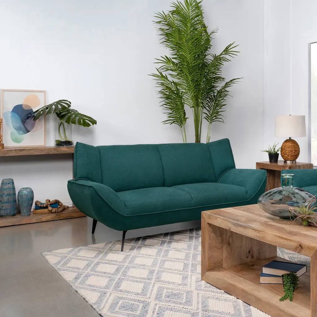 Acton Upholstered Flared Arm Loveseat Teal Blue Compact Sofa