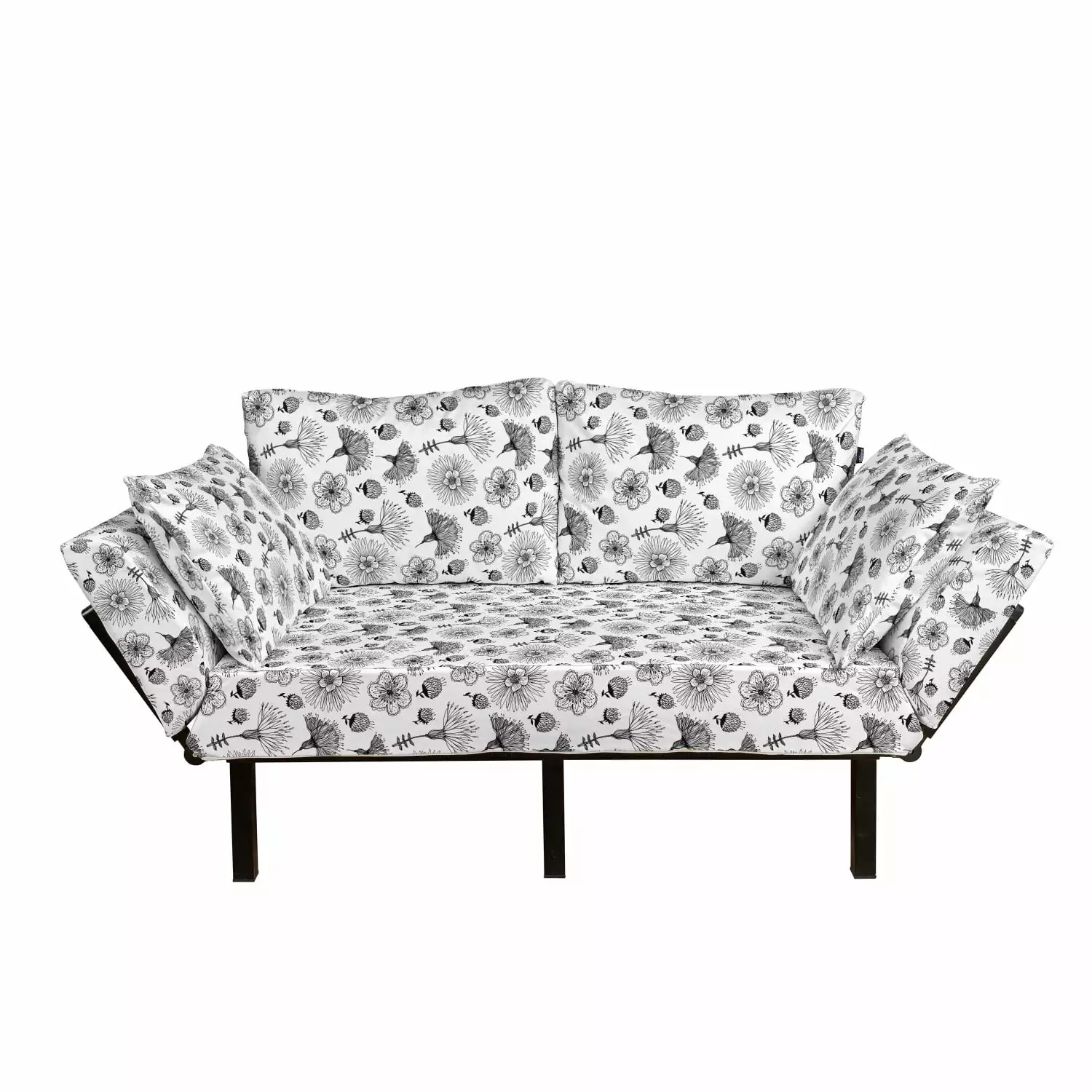 Botanical Futon Couch Flower Branches Spring Revival Daybed Loveseat Black White Ambesonne Futons