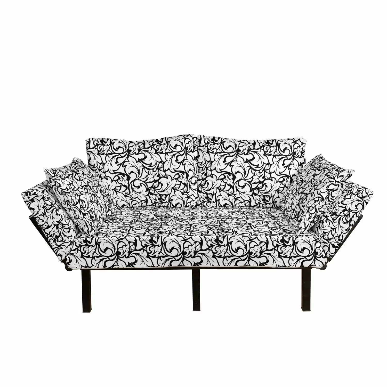 Floral Futon Couch Monochrome Leaves Botanical Print Daybed Loveseat Black White Ambesonne Futons