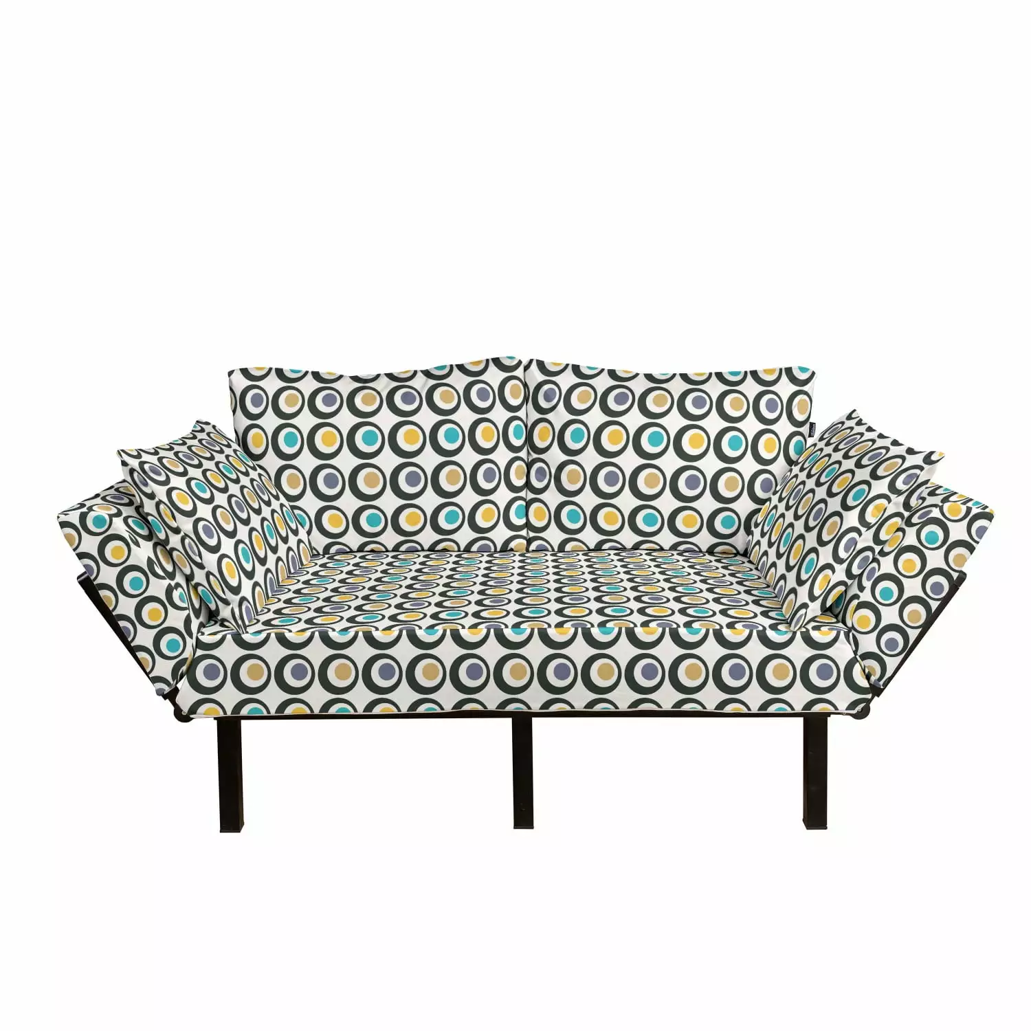 Retro Futon Couch Colorful Polka Dots Symmetric Pattern Daybed Loveseat Ambesonne Futons