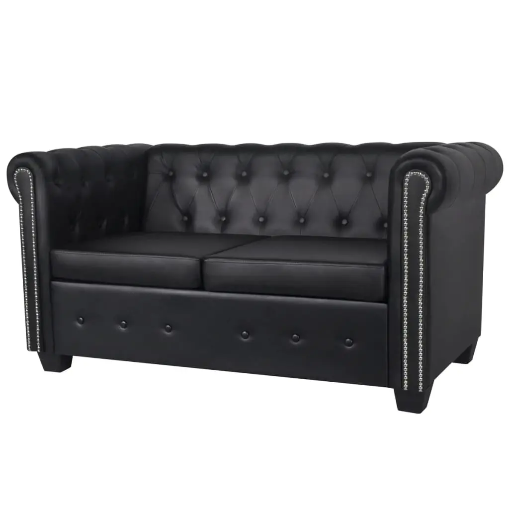 Anself Luxurious Faux Leather 2-Seater Sofa Loveseat 57.3 x 30.1 x 25.6 Inches Black